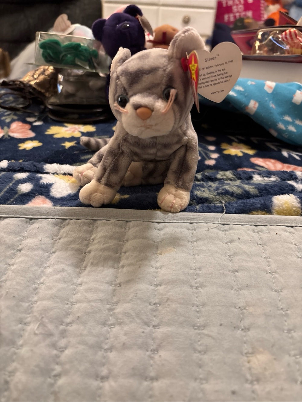TY Silver Plush Cat Beanie Baby new